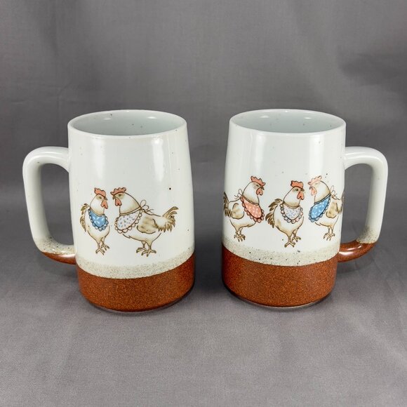 Otagiri Chicken Hen Stoneware Ceramic Ivory Coffee Soup Mug Patchwork OMC Japan - Picture 6 of 16